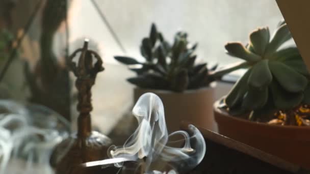 Incense stick smoke in slow motion close up — Stock Video