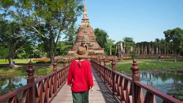 Touriste dans les ruines antiques de Thaïlande — Video