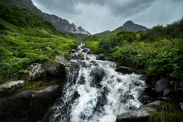 Bellissimo Scenario Fiume Nella Valle Della Montagna Verde Foresta Lussureggiante — Foto Stock