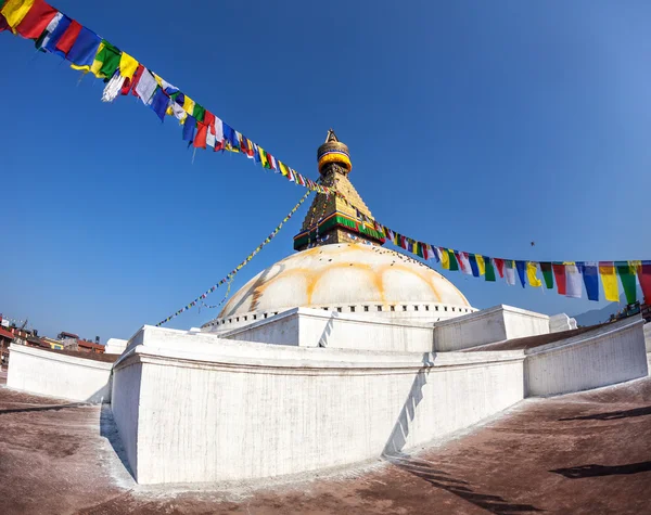 祈りのフラグと bodhnath 仏舎利塔 — ストック写真