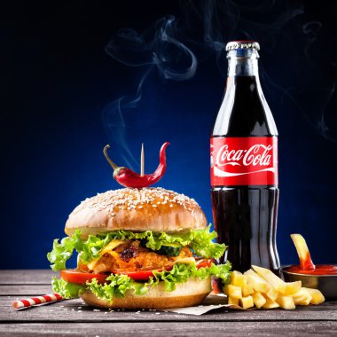 Veggie burger and Coca cola  clipart