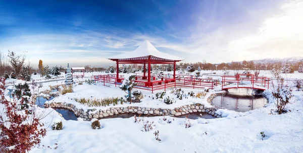 Ιαπωνικό κήπο χειμώνας σε Αλμάτι — Φωτογραφία Αρχείου
