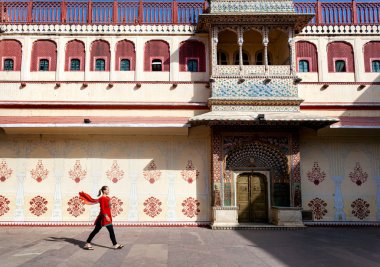 Woman in Jaipur city palace clipart