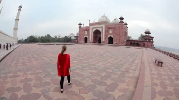 Turist i Taj Mahal — Stockvideo