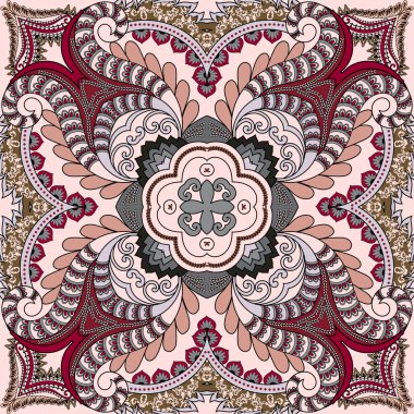  bandana bordo ve gri tonlarda kahverengi dekor ile 