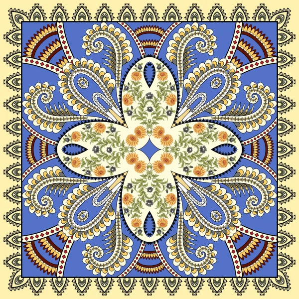Kontrastní šátek s žlutými květy, víry a malá paisley — Stockový vektor