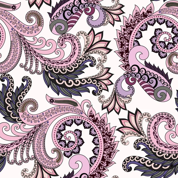 Nahtloses Muster mit rosa Paisley, Wirbel, — Stockvektor