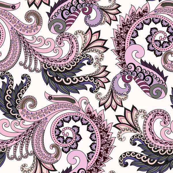 Naadloze patroon met roze paisley, swirls, — Stockvector