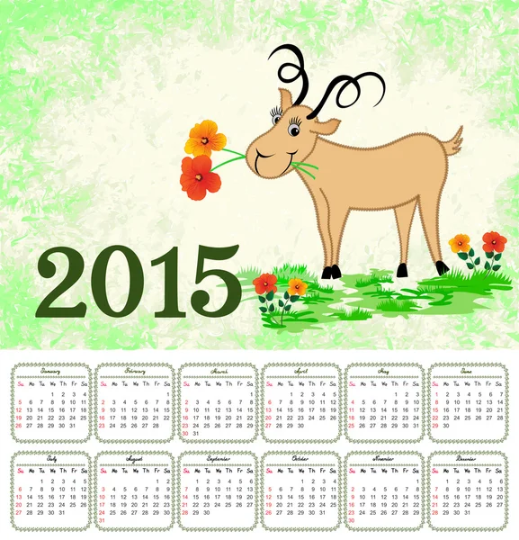 Calendario per il 2015 con una capra su sfondo grunge verde — Vettoriale Stock