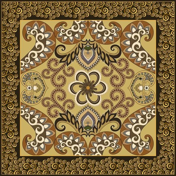 Bandanna with decorative swirls in brown green colors — Stock Vector