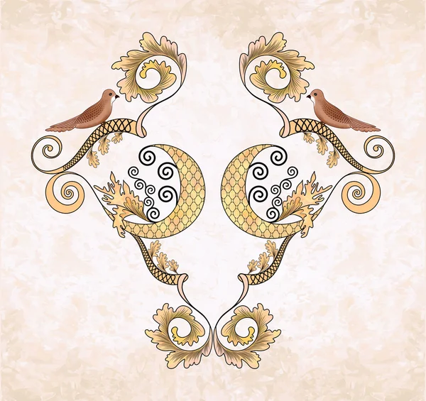 Decorative  frame with birds on a beige grange background — Stock Vector
