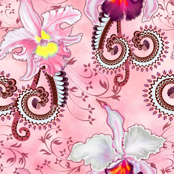 Mönster med rosa orkidéer med en suddig bakgrund — Stockfoto