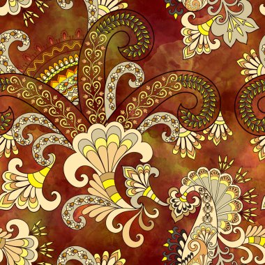 paisley üzerinde karanlık pişmiş toprak suluboya ba ile Seamless Modeli