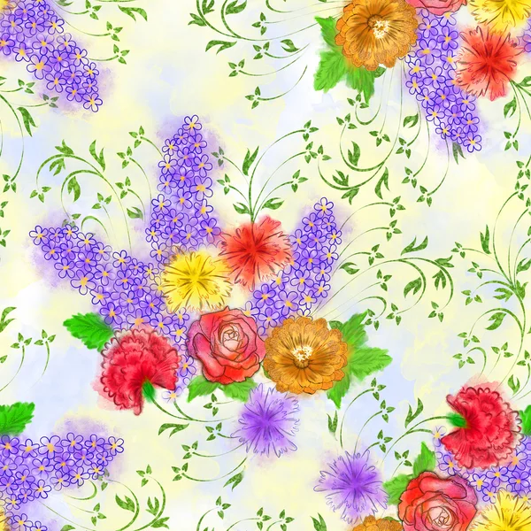 Nahtloses Muster mit einem Blumenstrauß auf hellem Hintergrund — Stockfoto