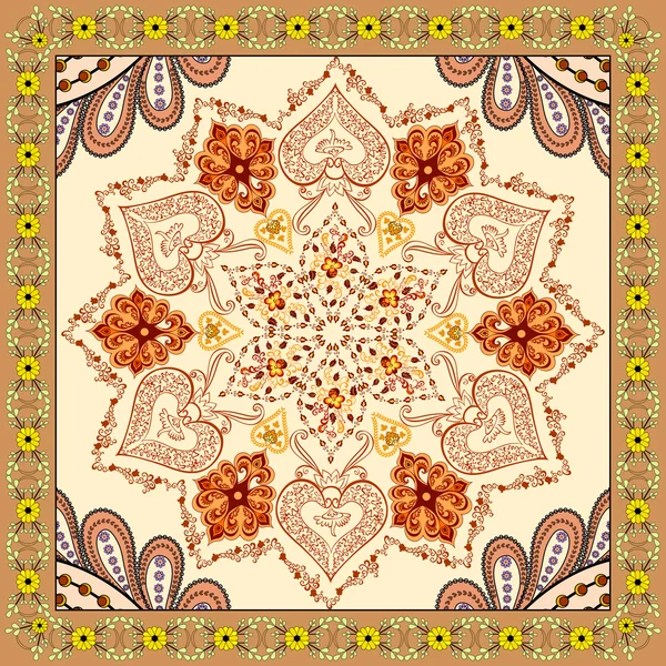 Snusnäsduk med brun orange ornament på beige bakgrund — Stock vektor