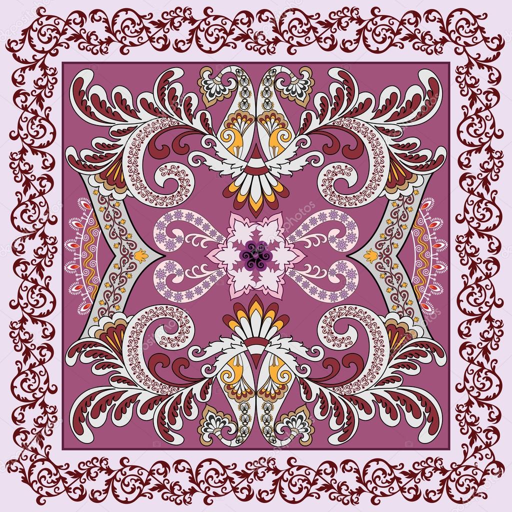  Vintage  bandanna with decorative  pattern and paisley  in the 