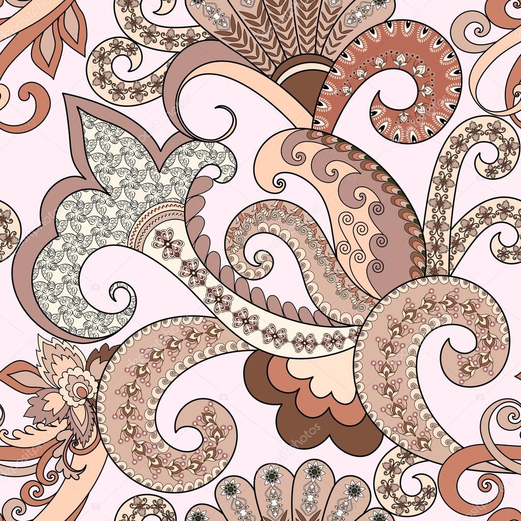 seamless pattern with paisley, decorative swirls in pastel shade