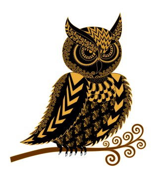 Siyah Sarı süsleme ile kulaklı bir baykuş silüeti