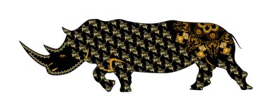 siyah bir süsleme ile bir gergedan silüeti