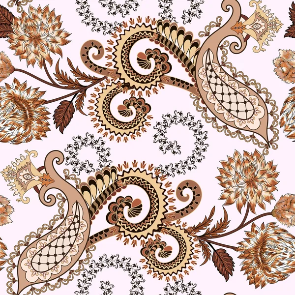 Modello paisley senza cuciture con dalie e turbinii decorativi — Vettoriale Stock