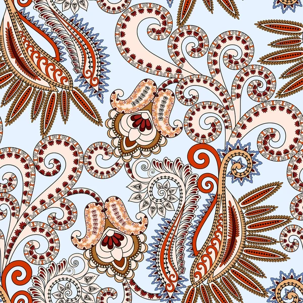 Seamless pattern with bright orange and beige paisley — Stock Vector