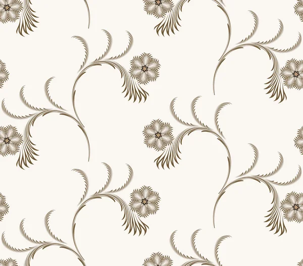 Seamless brown pattern with openwork swirls and flowers — Stock Vector