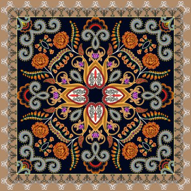 turuncu gül, fox ile dekore edilmiş bir parlak desenli bandana