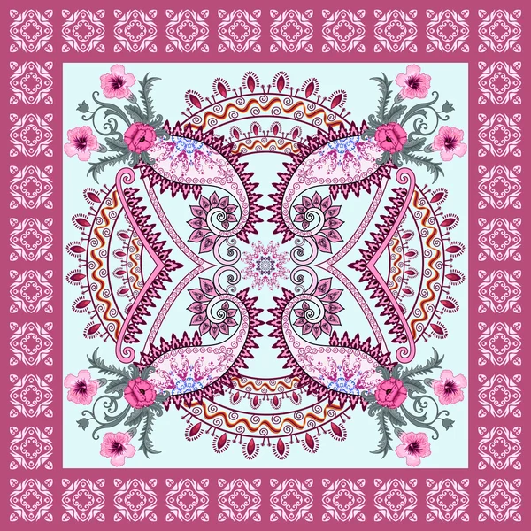 Bandanna with  wave ornaments, decorated light pink paisley and — Stock Vector
