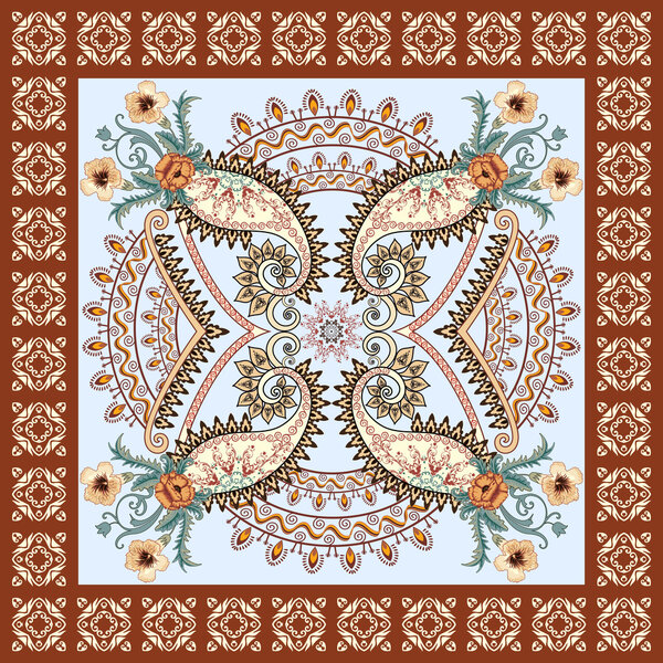 bandanna with  wave ornaments, decorated  light yellow  paisley 