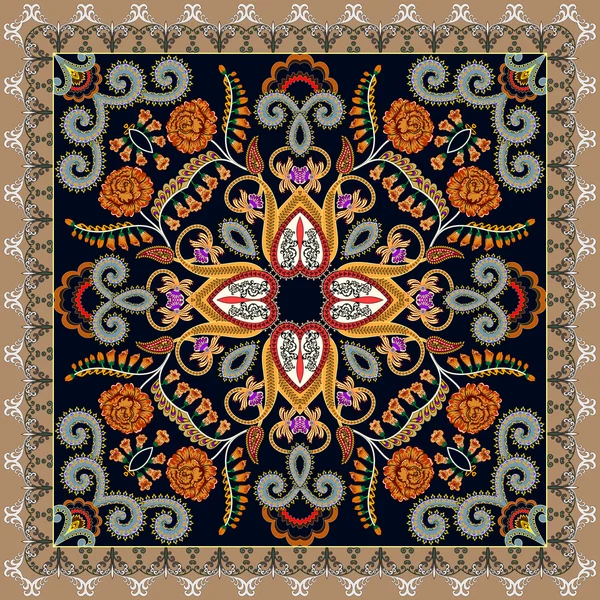 Bandana con un patrón brillante, decorado con rosas naranjas, zorro — Archivo Imágenes Vectoriales