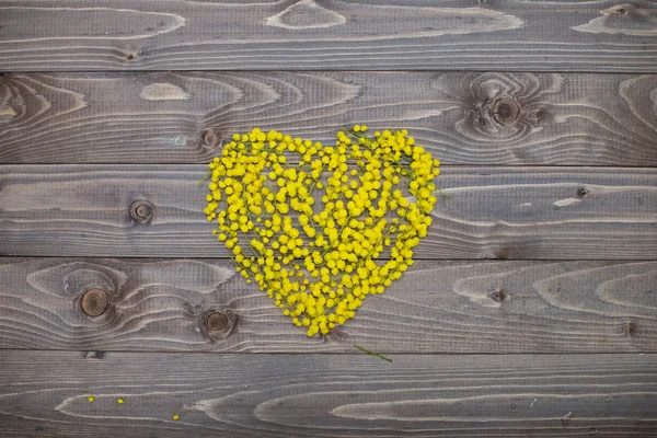 Flowers heart on wood panel. Valentines background. — Stock Photo, Image