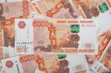 5000 ruble arkaplan. Rus banknotları farklı açılarda.