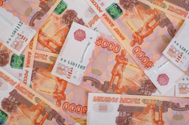 5000 ruble arkaplan. Rus banknotları farklı açılarda.
