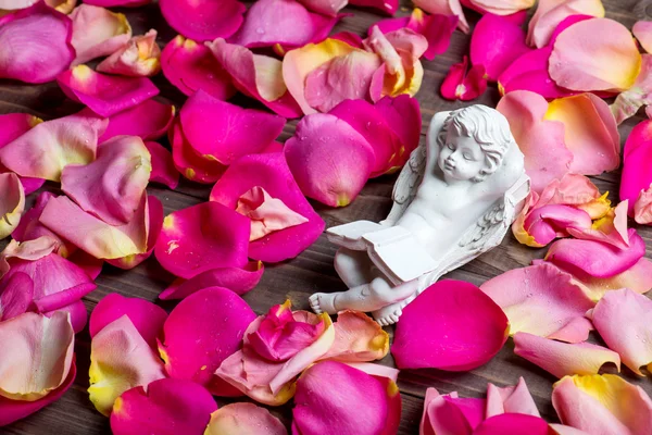 Statue d'ange en pétales de rose — Photo