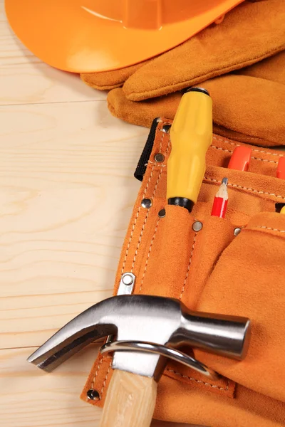 Zestaw narzędzi roboczych na drewniane tła — Zdjęcie stockowe