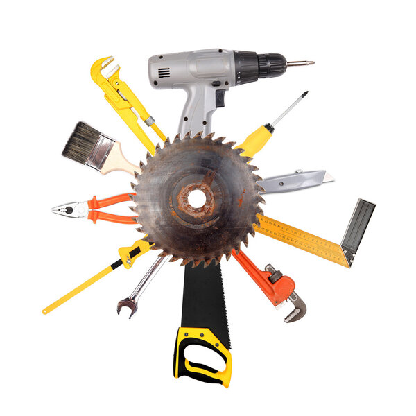 Различные инструменты коллаж изолированы на белом фоне
 