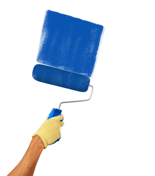 Man hand holding a paint roller isolated on a white background — Stock Photo, Image