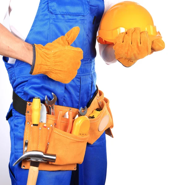 Beyaz arka plan üzerinde izole işçi adam 