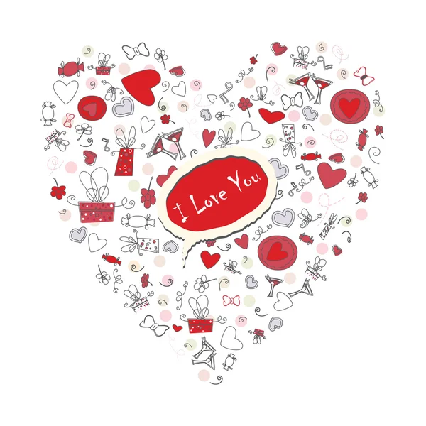 Modèle avec des cœurs de Saint-Valentin, croquis dessin pour votre conception — Image vectorielle