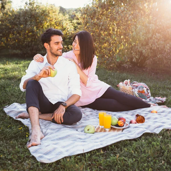 Těhotná pár na pikniku — Stock fotografie