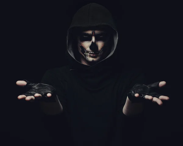 Portrait of man with Halloween skull makeup — Stock Photo, Image