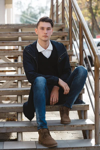 Fashionable handsome man model posing — Stock Photo, Image