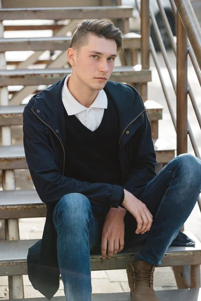 Fashionable handsome man model posing — Stock Photo, Image