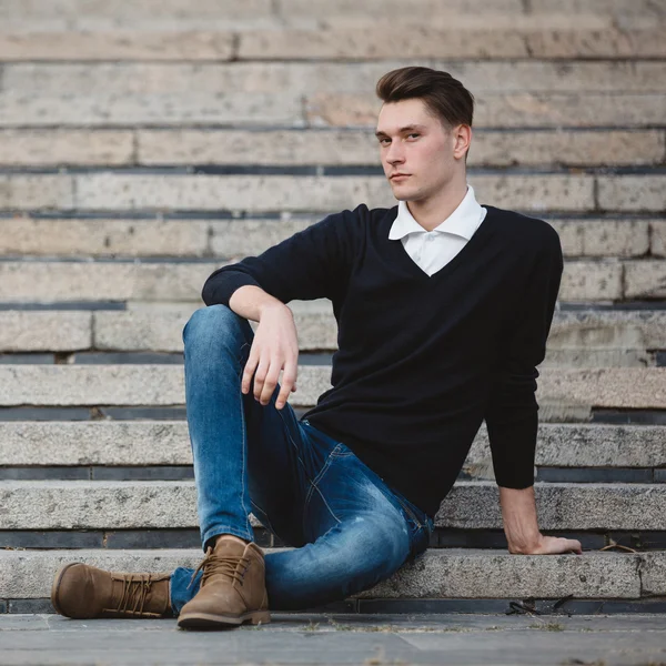 Fashionable handsome man model posing — Stock Photo, Image