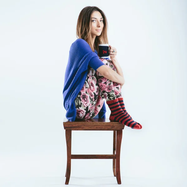 Fashionable girl in knitted socks — Stock Photo, Image