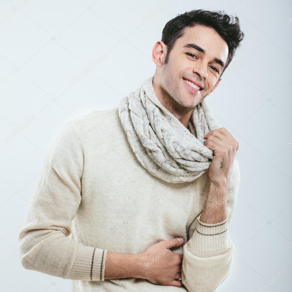 Fashionable man in winter knitted clothes