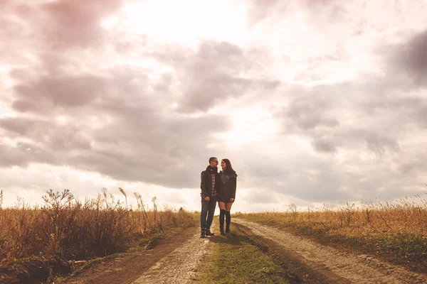 Landscape portrait of young beautiful stylish couple sensual and — Stock Photo, Image