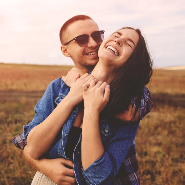 Landscape portrait of young beautiful stylish couple sensual and — Stock Photo, Image