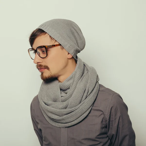 Portrait of an interesting young man in winter clothes — Stock Photo, Image