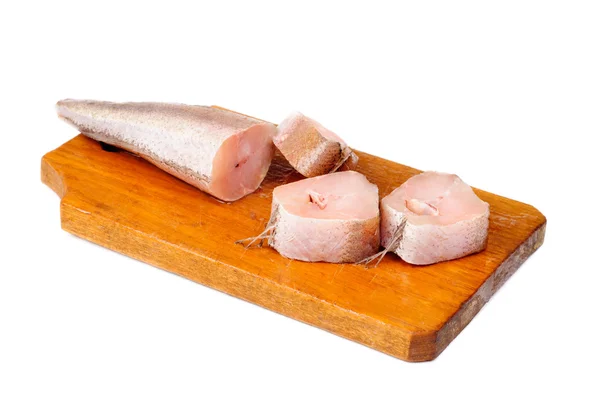 Fresh hake slice isolated over white background — Stock Photo, Image